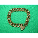 9ct rose gold chain link bracelet with heart shaped lock, 25g