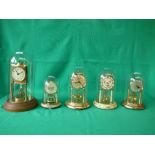 5 mixed glass dome mantel clocks
