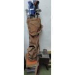 Vintage leather golf bag and clubs