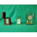 3 mixed brass carriage clocks