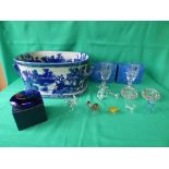 Blue & White foot bath & mixed glass items