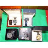 5 mixed gents wrist watches, Nautica Acurist, Firefox, Chase Durer, Carea watch