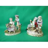 Pair of Dresden porcelain figure groups 16 cm H blue marks to base