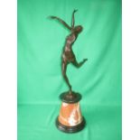 After Bruno Zach, female dancer bronze on circular marble base, 59cm high