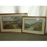 After B.W.Leader, mountainous river landscape colour print & 2 further colour prints after Dipnall &