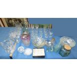 Qty of glassware incl decanters, jugs, glasses, & general china etc