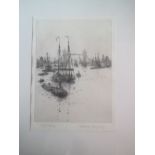 After Rowland Langmaid, "Tower Bridge" drypoint etching, signed & inscribed, 21cmx16cm