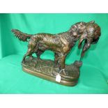 Bronze study of a retriever with pheasant 40 cm H signed J. MOIGNIEZ to base