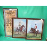 Pair of oil on canvas signed Ellery 1999 - Mounted cavalry officers & a framed poster print 1863