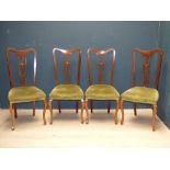 Set of four Edwardian inlaid mahogany high back dining chairs