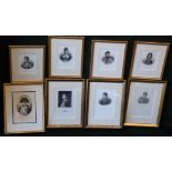 8 assorted black and white portraiture prints to include Napoleon