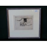 George Soper, Haycart & labourers in a Farmyard, drypoint etching, signed, image size 15x20cm
