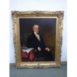 E Butler Morris, Portrait of a Gentleman seated, three quarter length, oil on canvas, 25x100cm, in