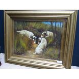 An oil painting study of 3 terrier dogs on the scent, gilt framed, 29.5cm x 40cm