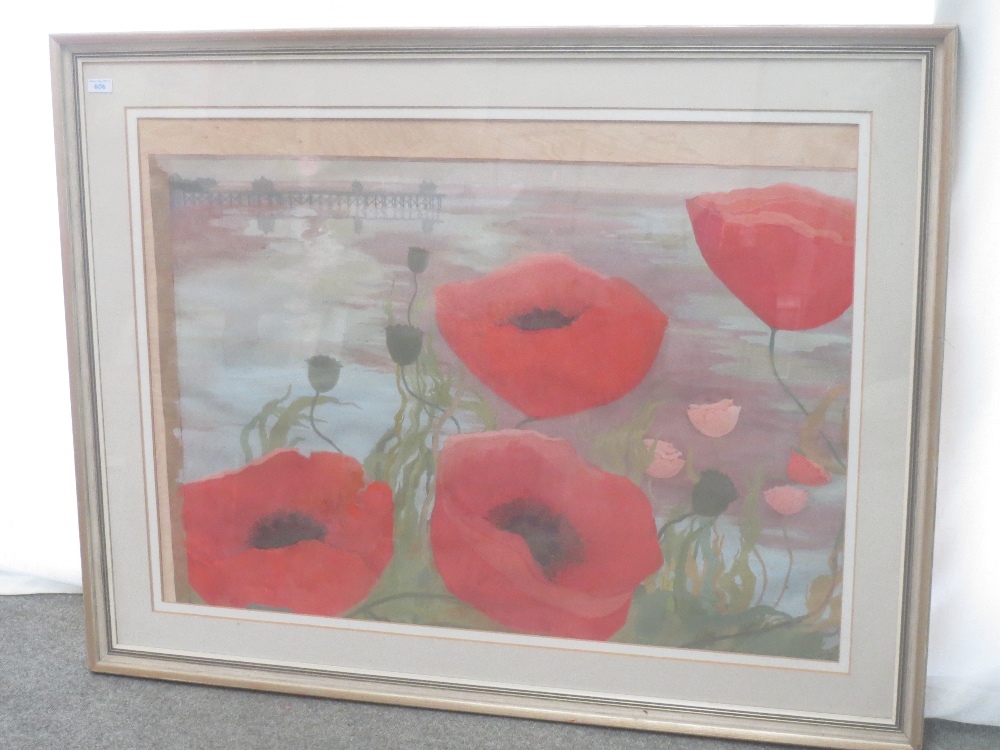 Irene Halliday, "Marigold Moon, Burning Garden" "Sea Edge Poppies", mixed media, a pair