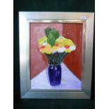 George Wissenger, Still life of flowers in a vase, oil on canvas, laid on board, monogrammed, 50x39