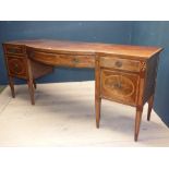 George III mahogany and rosewood cross banded sideboard with inlaid decoration, the bow fronted