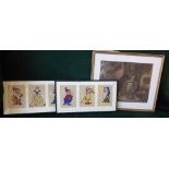 After George Moorland, colour strapple engraving, six Snow White & Dwarfs screenprints