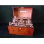 George III mahogany decanter box with brass and gilded bottles and tray, circa 1815, with key