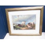 Gilt framed oil painting study of cattle in a pastoral landscape, 25cm, 38cm