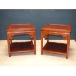 Pair of Chinese rosewood square shaped two tier lamp tables. 56cm square