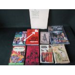 Various books including Bond, satire, novelty, teddies, etc