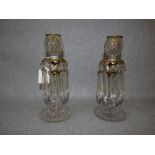 Pair Regency cut glass and bronze candlesticks 22cm