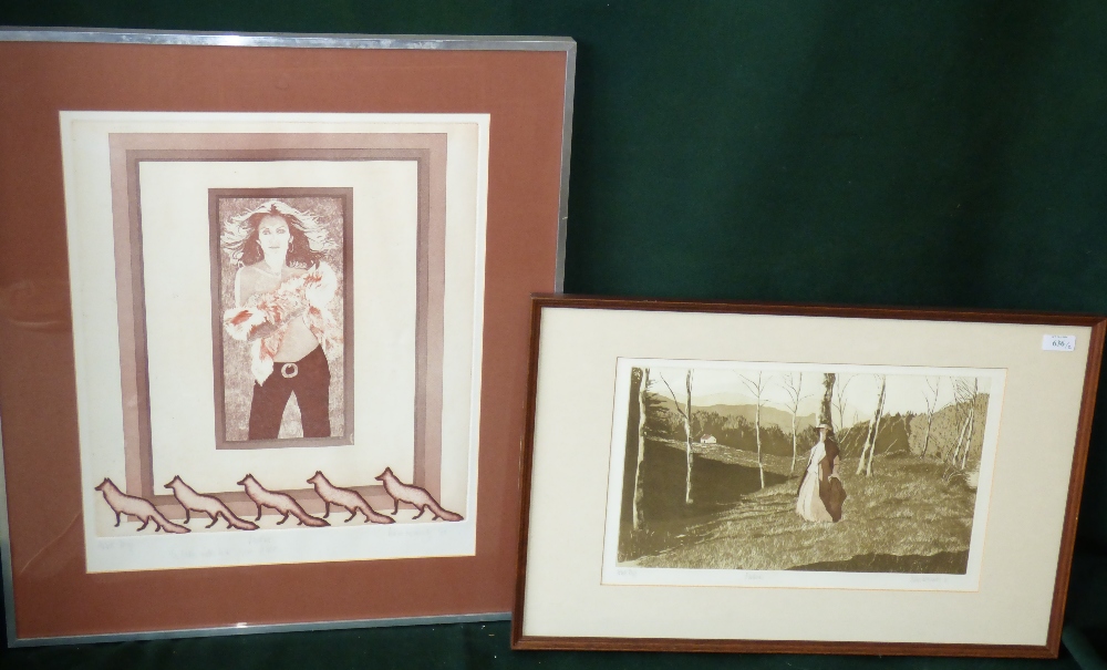 Alisa Kennedy 'Fox Fur' & 'Fairburn' a pair of artists proofs, etchings & aquatint both signed in