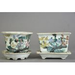 C19th Chinese famille rose rectangular jardinière and stand, decorated with peacocks amongst blossom