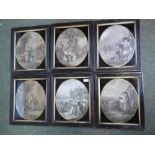 Set of 12 C19th black & white "calendar" engravings in verre eglomise frames