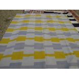 Swedish design kilim rug in yellows and greys, 309x247cm