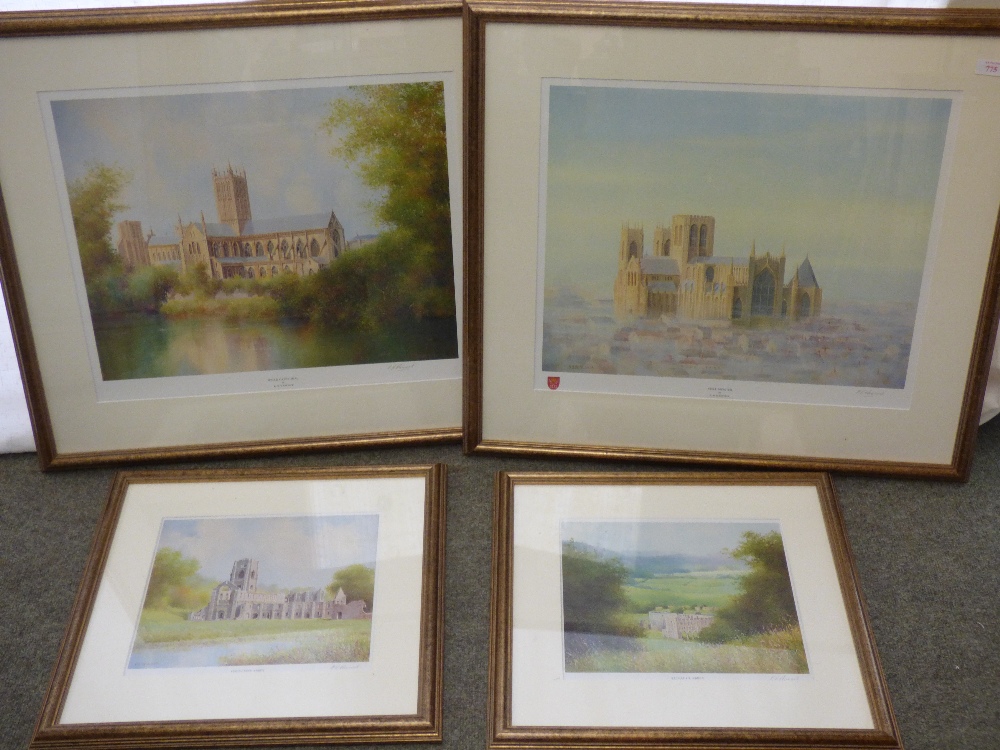 After K B Hancock 'York Minster', 'Wells Cathedral', pair of colour prints, signed & two similar