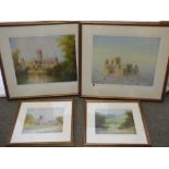 After K B Hancock 'York Minster', 'Wells Cathedral', pair of colour prints, signed & two similar