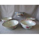 Group of 5 C19th Chinese famille rose bowls, largest, 26cm diameter