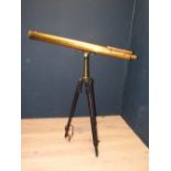 C19th brass telescope on metal & wooden tri-pod stand by Garner & Co of Glasgow