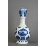 C19th Chinese blue and white garlic-mouth vase decorated with taotie masks pattern, 29.4cm high.