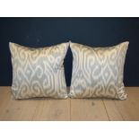 2 grey/white patterned silk cushions 48x48cm