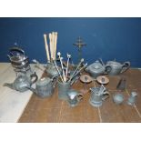 Selection of plate & pewter inc kettle on stand