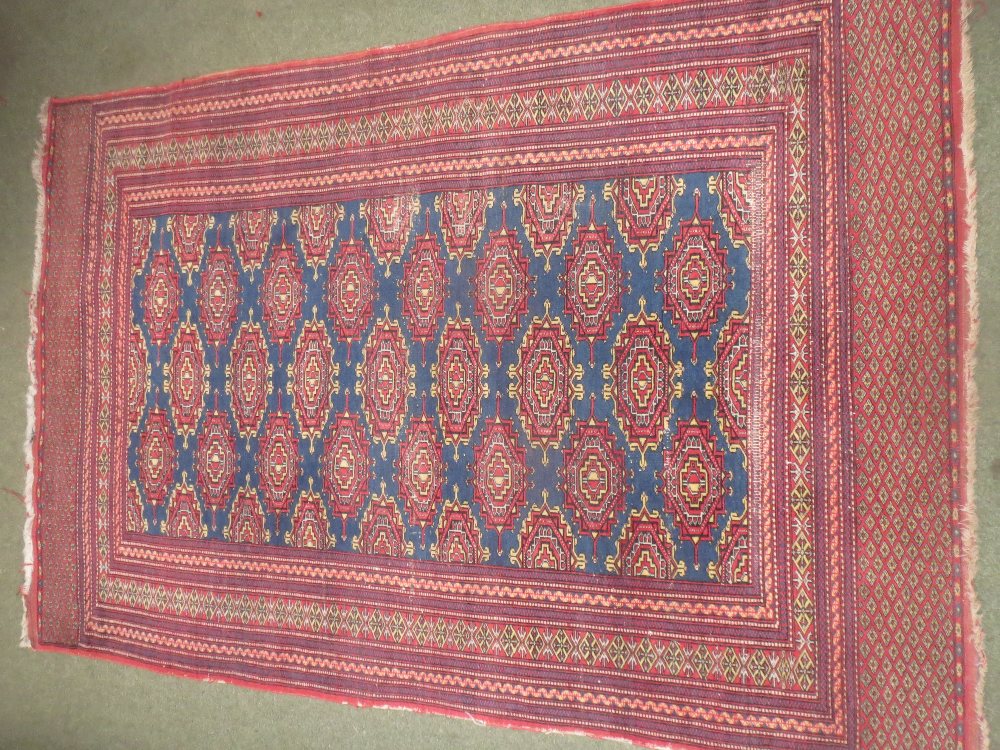 Small Persian rug blue ground with geometric pattern with fine pattern multi border 188 cm x 121 cm