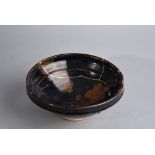 Chinese Henan russet-splashed black-glazed conical bowl, Song Dynasty, 17.4cm diam.