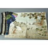 C19th/20th Chinese embroidery worked with cranes beneath pine trees, 77 x 54cm; together with four