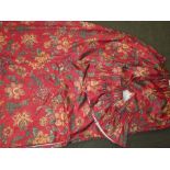 2 pairs of floral curtains (with pelmets) red background 193x203cm