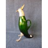 Decorative green glass and silver plated decanter in the form of a parrot
