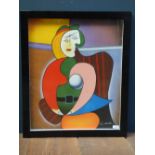 Homage to Pablo Picasso, studio framed image portrait of female in abstract