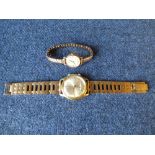 Ladies 9 ct gold watch & Gents Girard-Perregaux early alarm watch, rolled gold front, in need of
