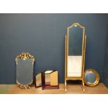 Gilt convex mirror, cheval mirror, wall mirror & dressing table mirror
