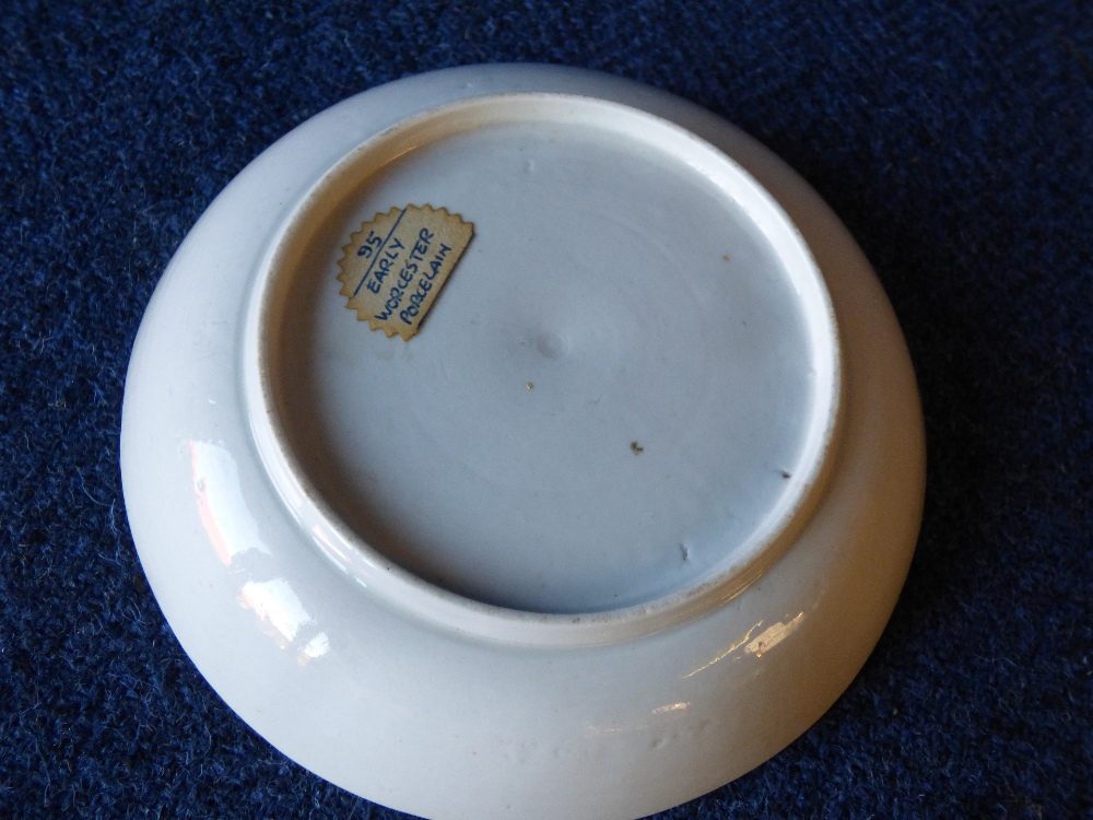 C18th Worcester blue & white saucer with moulded decoration (old collectors label) - Image 3 of 3