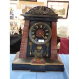 Highly unusual later C19th early C20th marble mantel clock in the Egyptian taste, 43cmH