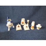 Assorted crested ware & a continental cow creamer