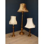Decorative gilt wood standard lamp & 2 table lamps